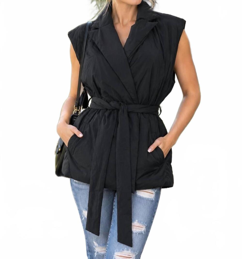 NEW THEORY belt puffer vest in black